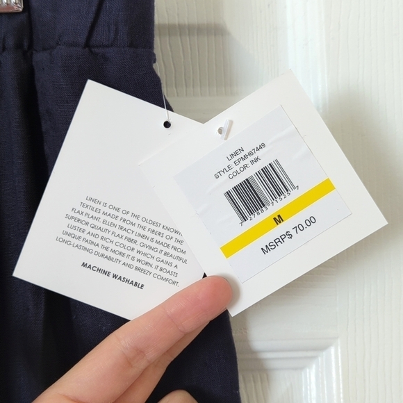 Ellen Tracy 100% Linen High Waisted Slim Tapered Leg Soft Pants Ink Navy Medium - Picture 11 of 14